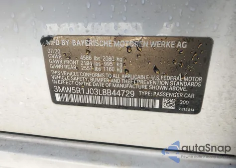 2020 BMW 330I из США, поврежденный, VIN 3MW5R1J03L8B44729